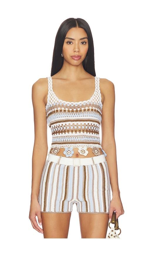 my beachy side noa hand-crocheted top in blue. - size l (also in s, m)