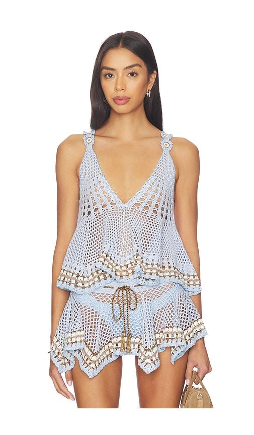 my beachy side tula hand-crocheted top in baby blue. - size l (also in m)
