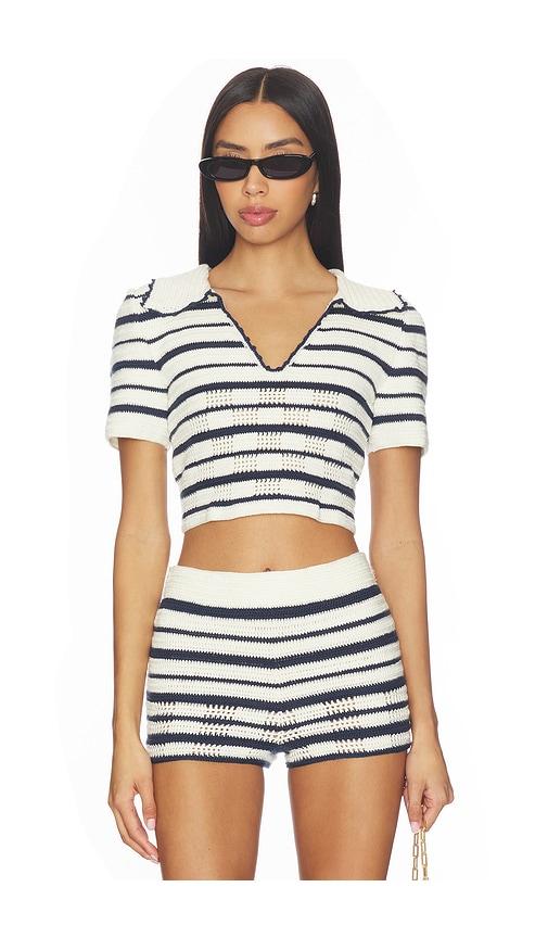 my beachy side vera hand-crocheted polo top in navy. - size l (also in m, s)