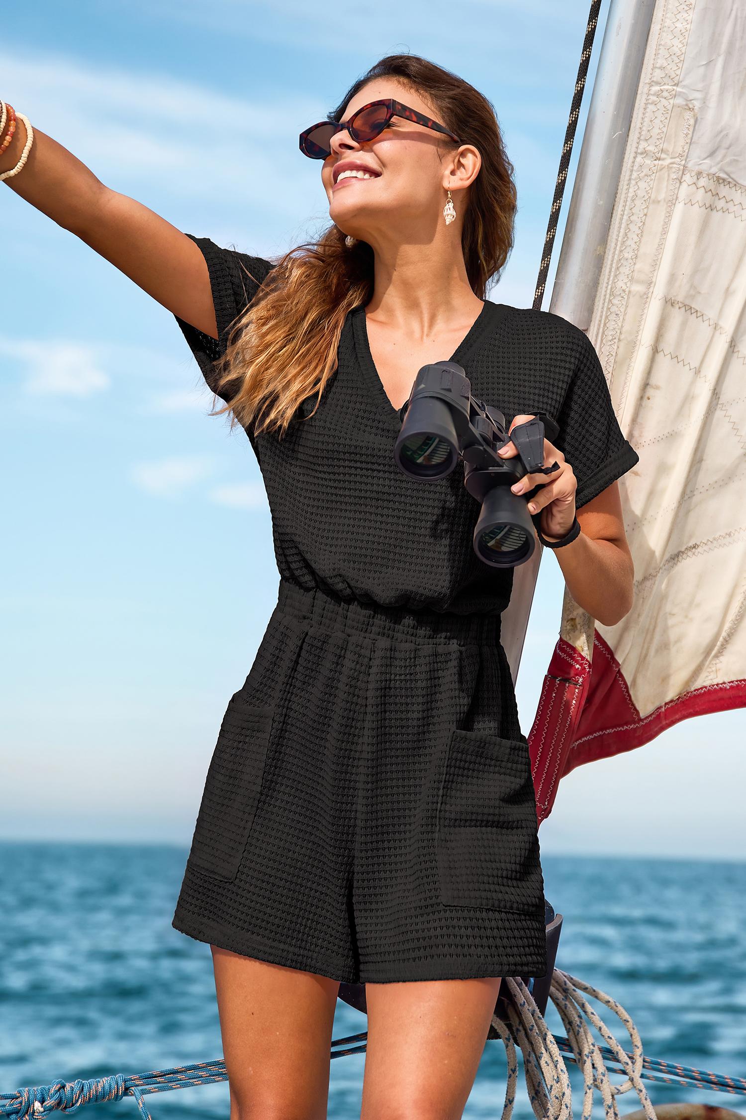 my element black cover-up romper - l