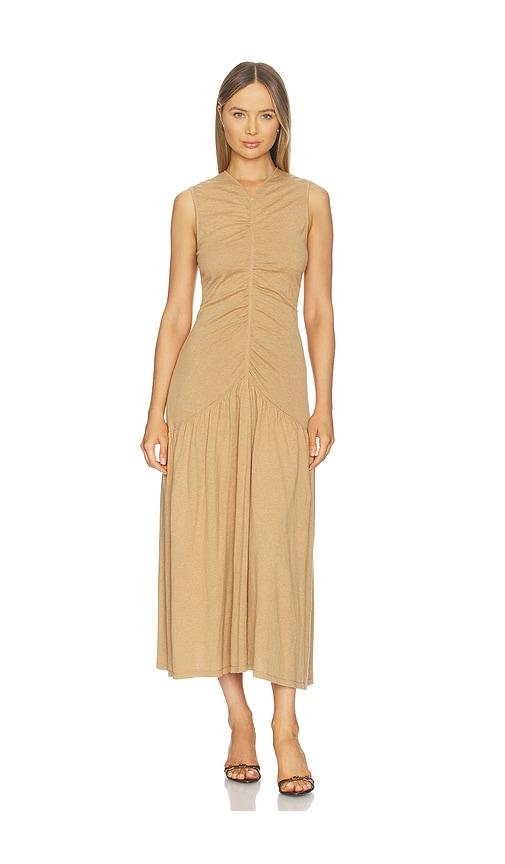 naadam cotton cashmere long ruched dress in brown. - size m (also in s, xs)