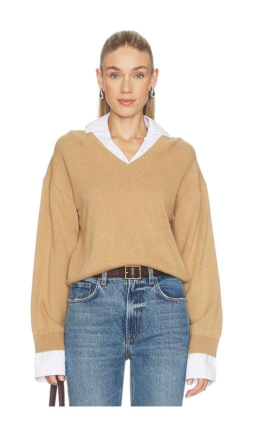 naadam cotton cashmere mixed media v-neck in brown. - size l (also in s, xs, m)