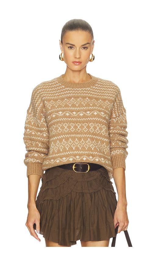naadam luxe lofty alpaca fair isle crewneck in tan. - size l (also in s)
