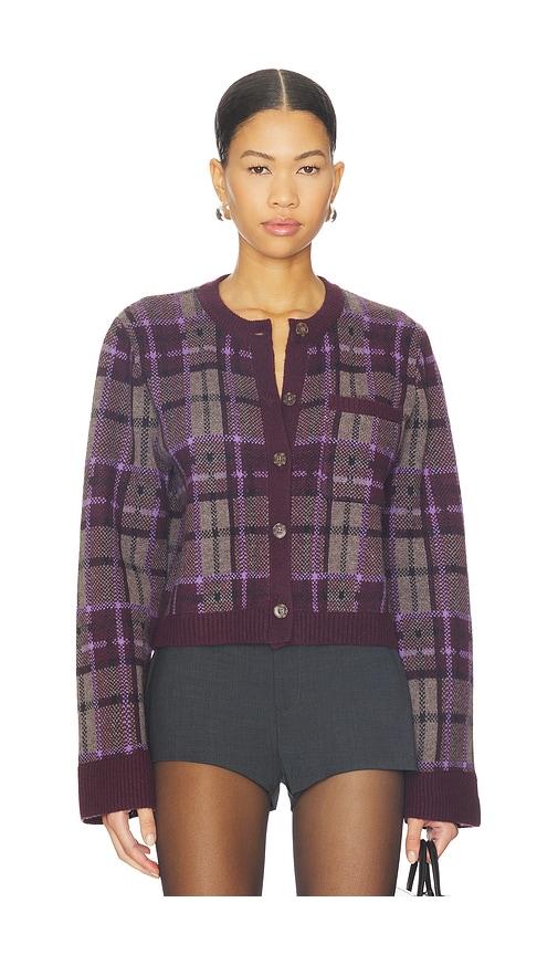 naadam luxe plaid jacquard cardigan in purple. - size m (also in s)
