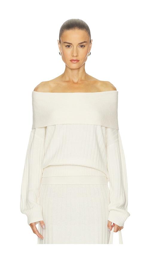 naadam premium cashmino ribbed draped top in white. - size m (also in s)
