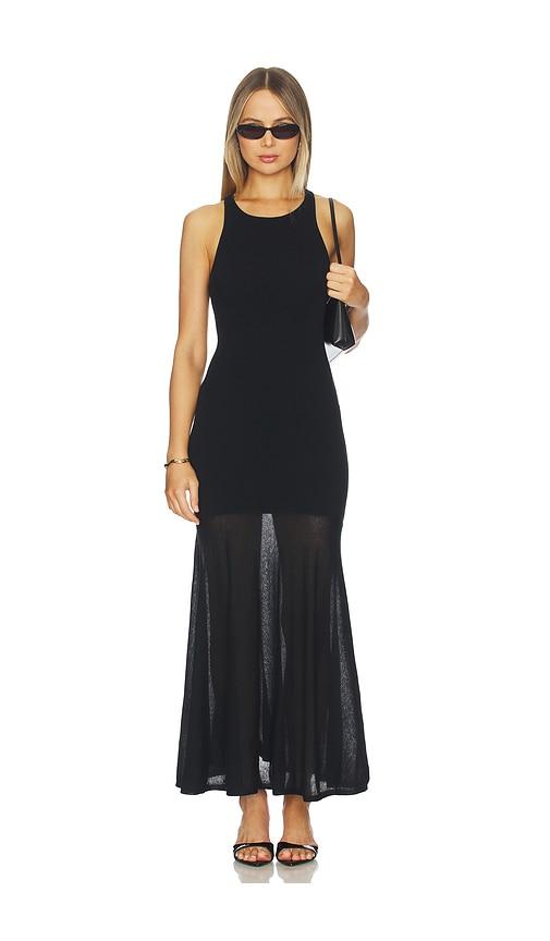 naadam super fine crepe long dress with sheer skirt in black. - size m (also in s, xs)