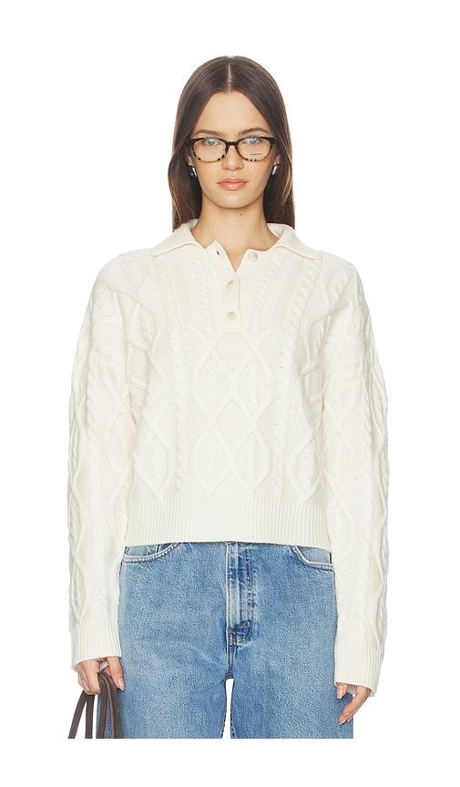 naadam ultra luxe cashmino cable polo in white. - size l (also in m, s)