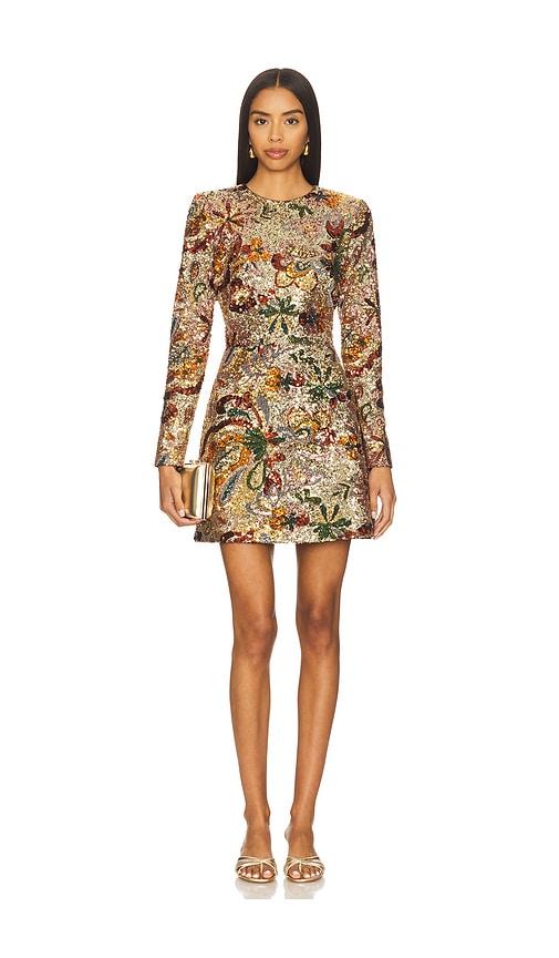 nadine merabi camile embellished sequin long sleeve mini dress in multi in metallic gold. - size 2/xs (also in 4/s)