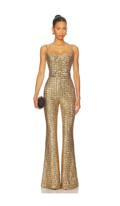 nadine merabi lucinda jumpsuit in metallic gold. - size 10/l (also in 6/sm)