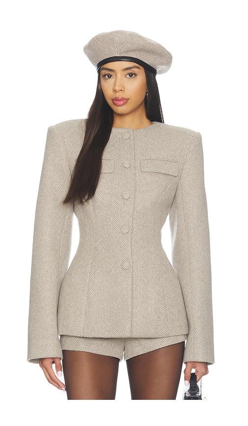 naked wardrobe chevron suited button up blazer in taupe. - size l (also in m, s, xl, xs)
