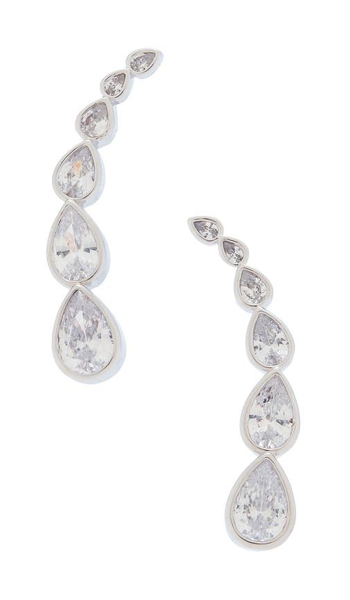 nana jacqueline cristalle teardrop earrings in metallic silver.