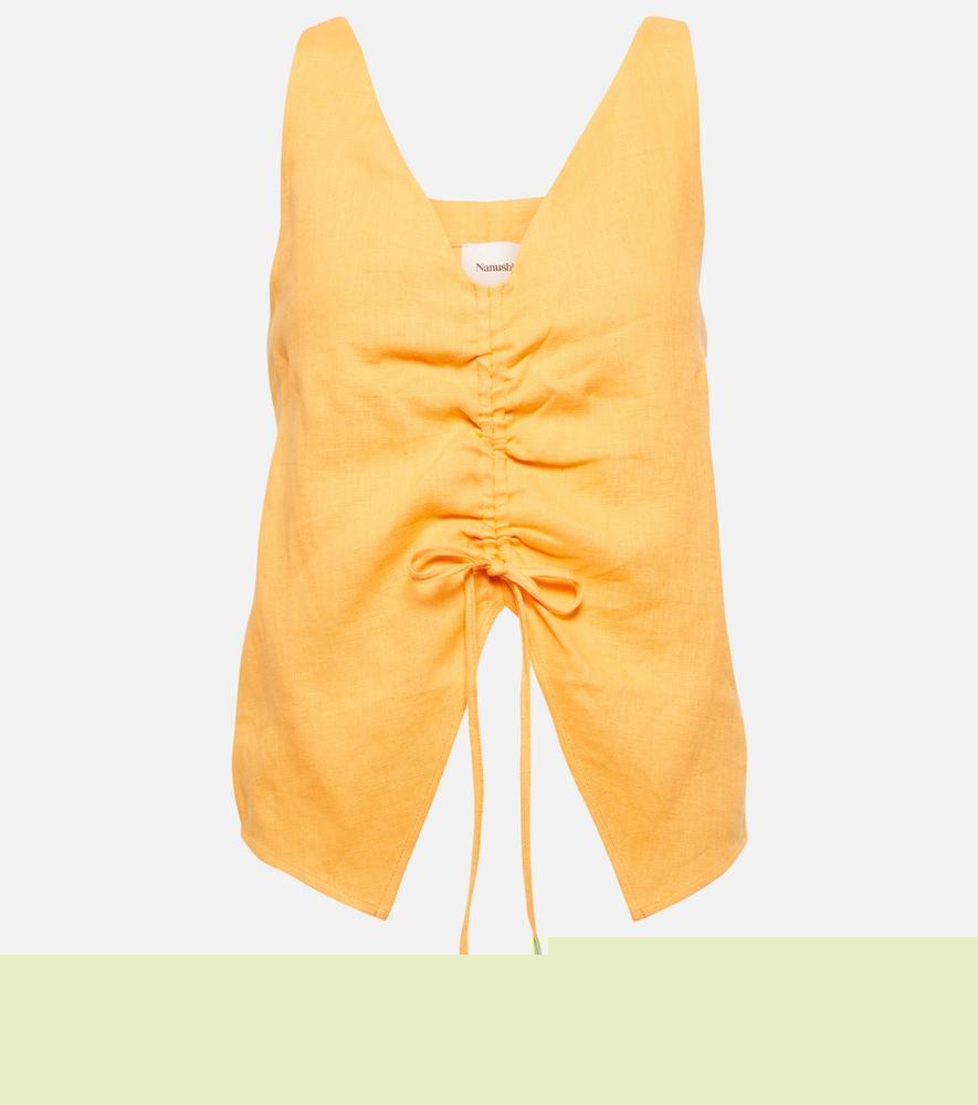 nanushka ruched linen top