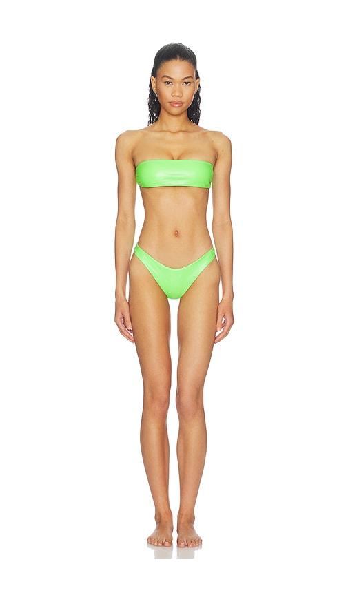 naranja furcado latex splash matte bandeau bikini set in green. - size l (also in s, m)