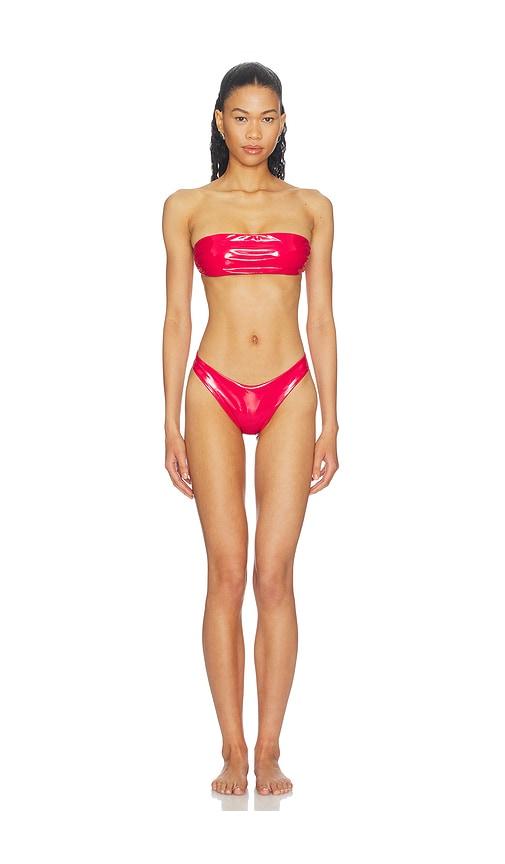 naranja furcado latex splash matte bandeau bikini set in red. - size l (also in s, m)