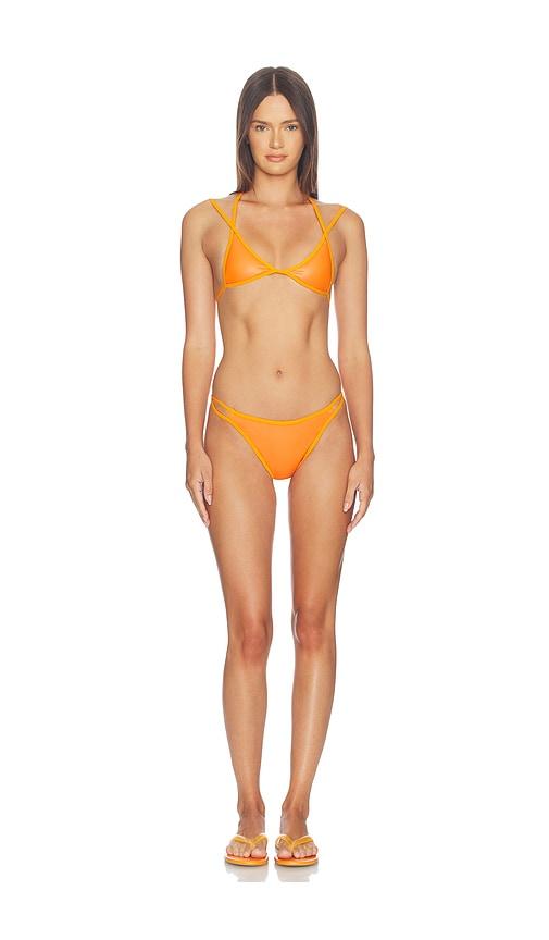 naranja furcado latex splash matte bent bikini set in orange. - size l (also in m, s)