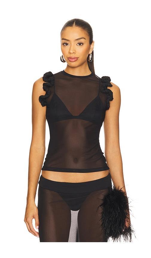 nastyamasha mesh ruffle top in black. - size m (also in s)