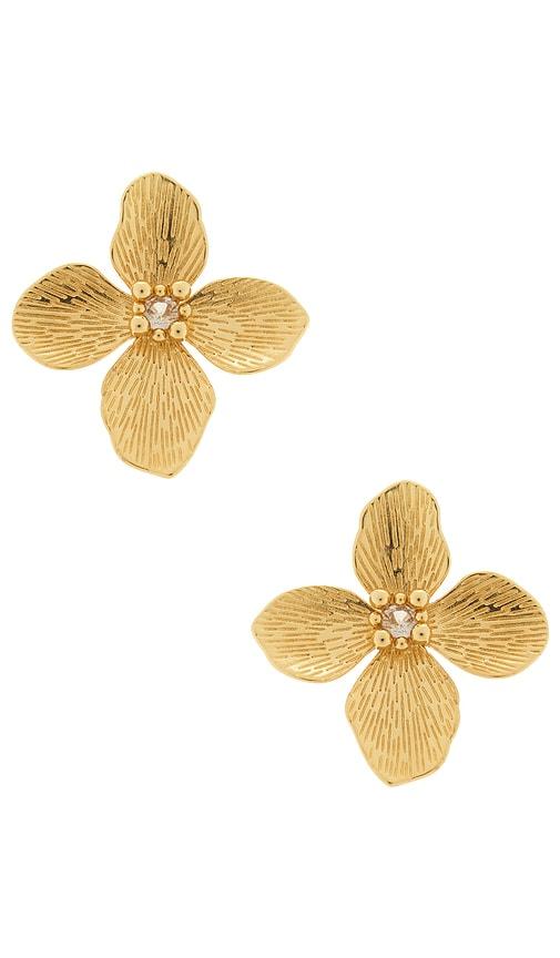natalie b jewelry flora stud earring in metallic gold.