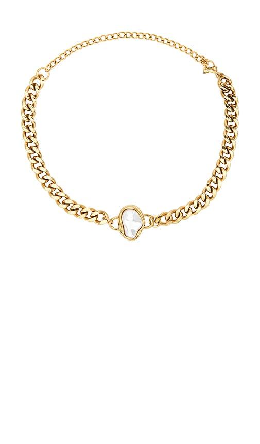 natalie b jewelry limor pearl choker in metallic gold.