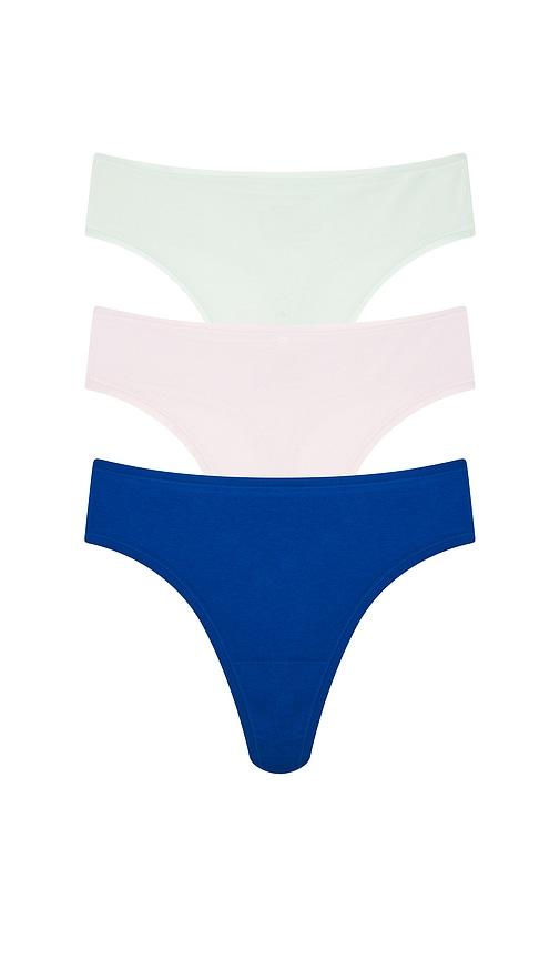 natori bliss bare cotton thong 3-pack in blue. - size l (also in m, s, xl/1x, xs)