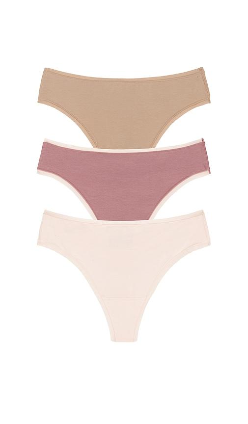 natori bliss bare cotton thong 3-pack in pink. - size l (also in xl, xs)