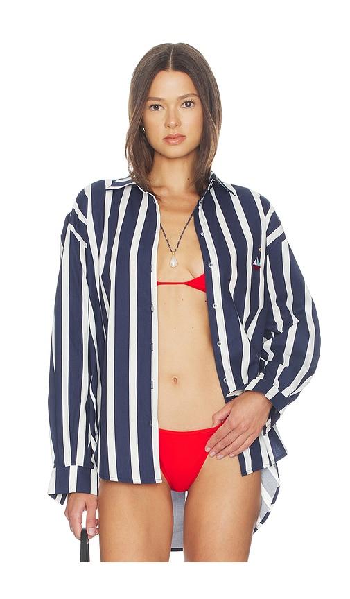 nau bikinis striped tunic in navy,white. - size l (also in s, m)
