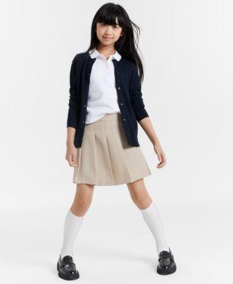 nautica big girls pointelle stitching cardigan interlock polo shirt pleated scooter skort
