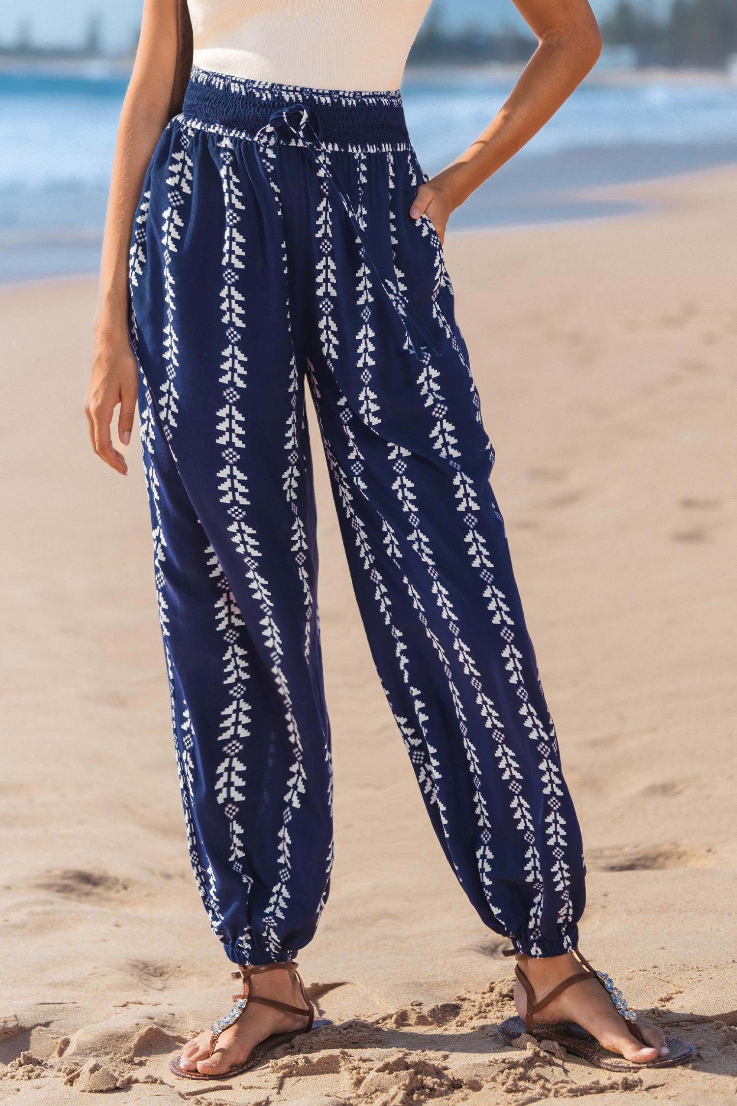 navy boho tapered cover-up pants - m