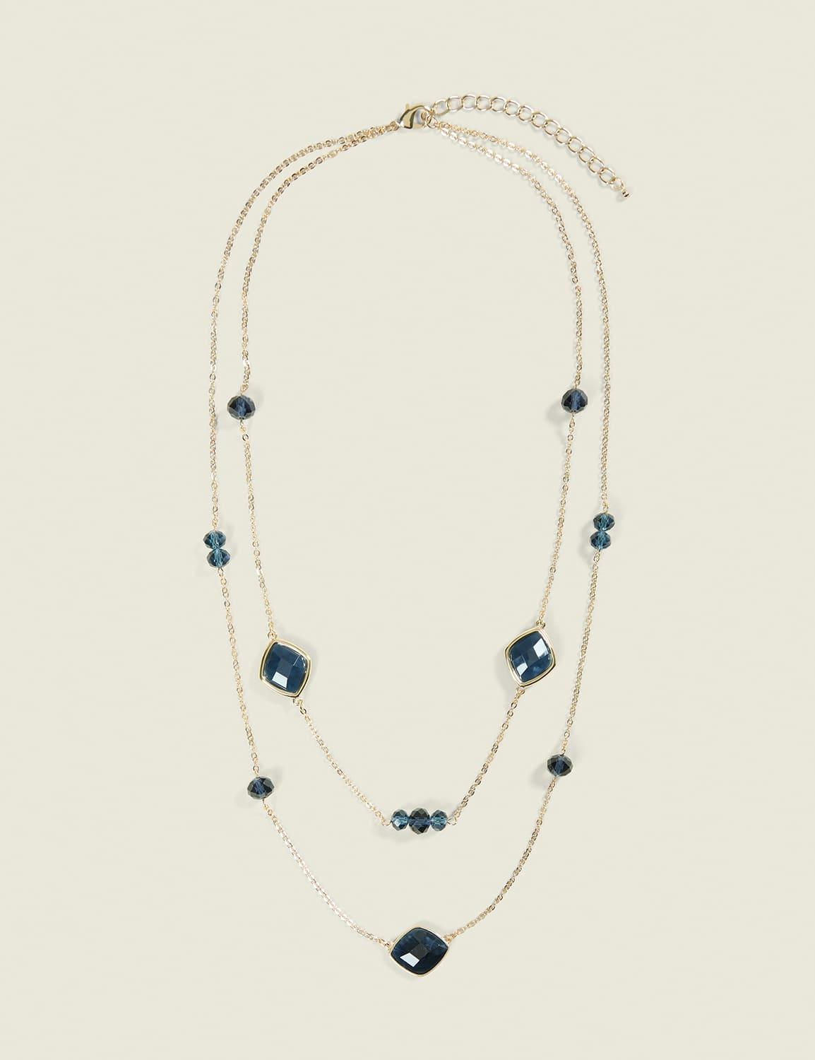 navy stone multi row necklace