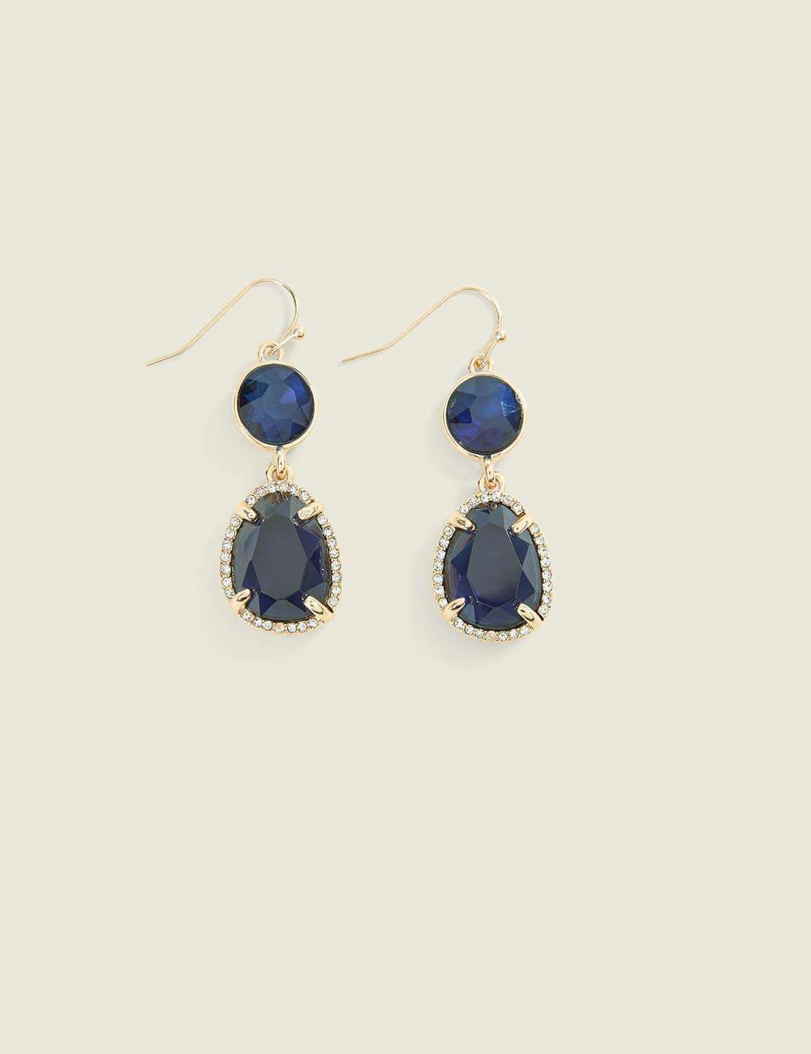 navy two stone drop earring