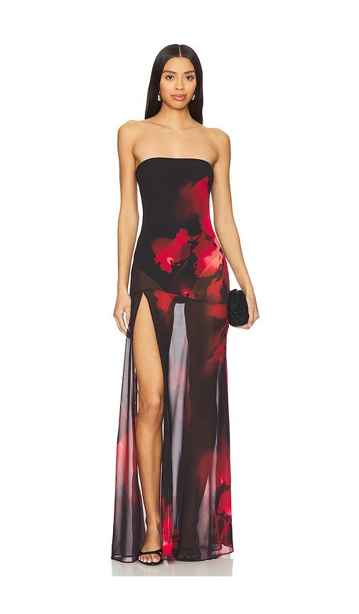 nbd adeliza maxi dress in black,red. - size l (also in m, s, xl, xs)