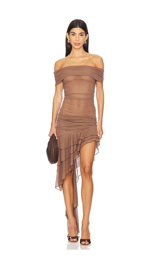 nbd fernanda high low dress in brown. - size l (also in xl)
