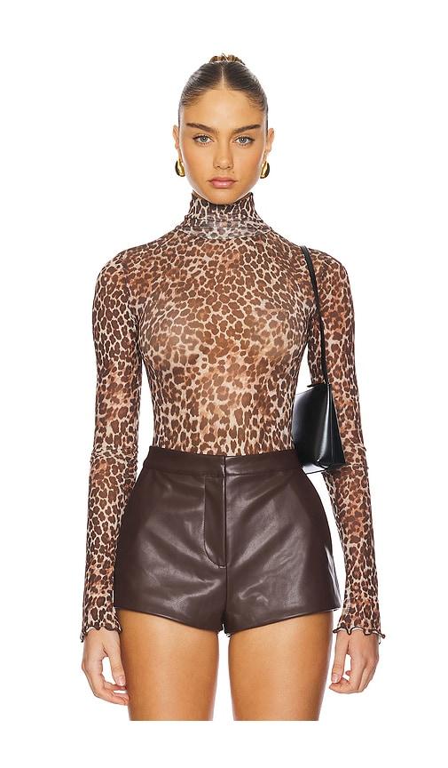 nbd mira sheer bodysuit in brown. - size l (also in xs, xxs, s, m, xl)