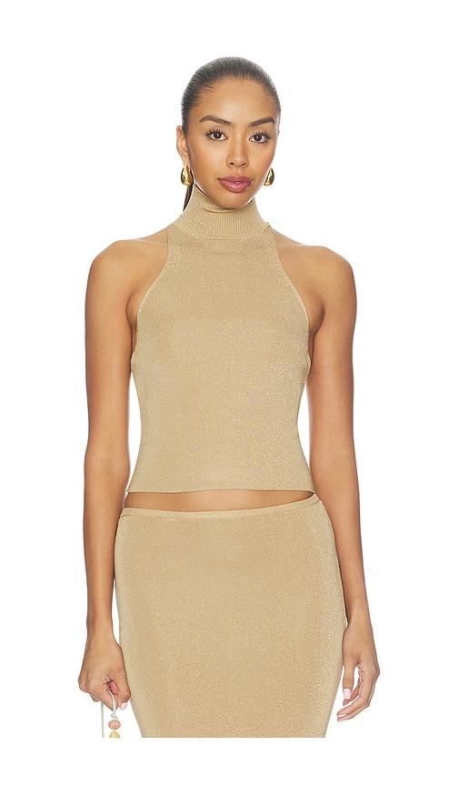 nbd nyla shimmer mock neck tank in metallic gold. - size l (also in xs, s, m, xl)