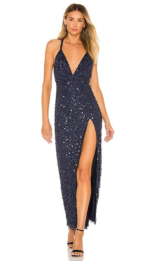 nbd paloma embellished gown in navy. - size l (also in m)