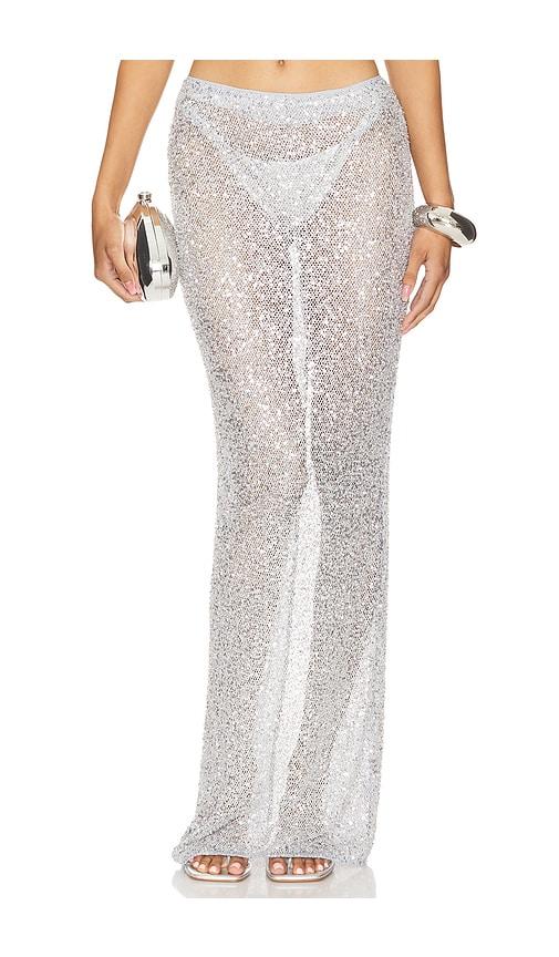 nbd shanti maxi skirt in metallic silver. - size l (also in m, s, xl)