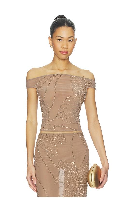 nbd tanuja top in taupe. - size l (also in xxs, s, m, xl)
