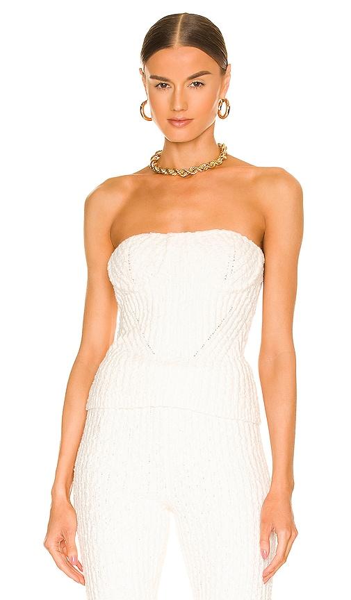nbd tara boucle knit bustier tube top in white. - size l (also in m)