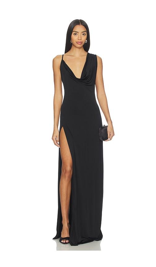 nbd tessa draped shoulder maxi dress in black. - size l (also in xxs, xs, s, m)