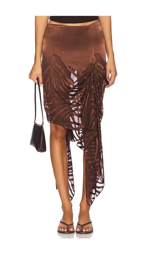 nbd the amren midi skirt in chocolate. - size l (also in m, xxs)
