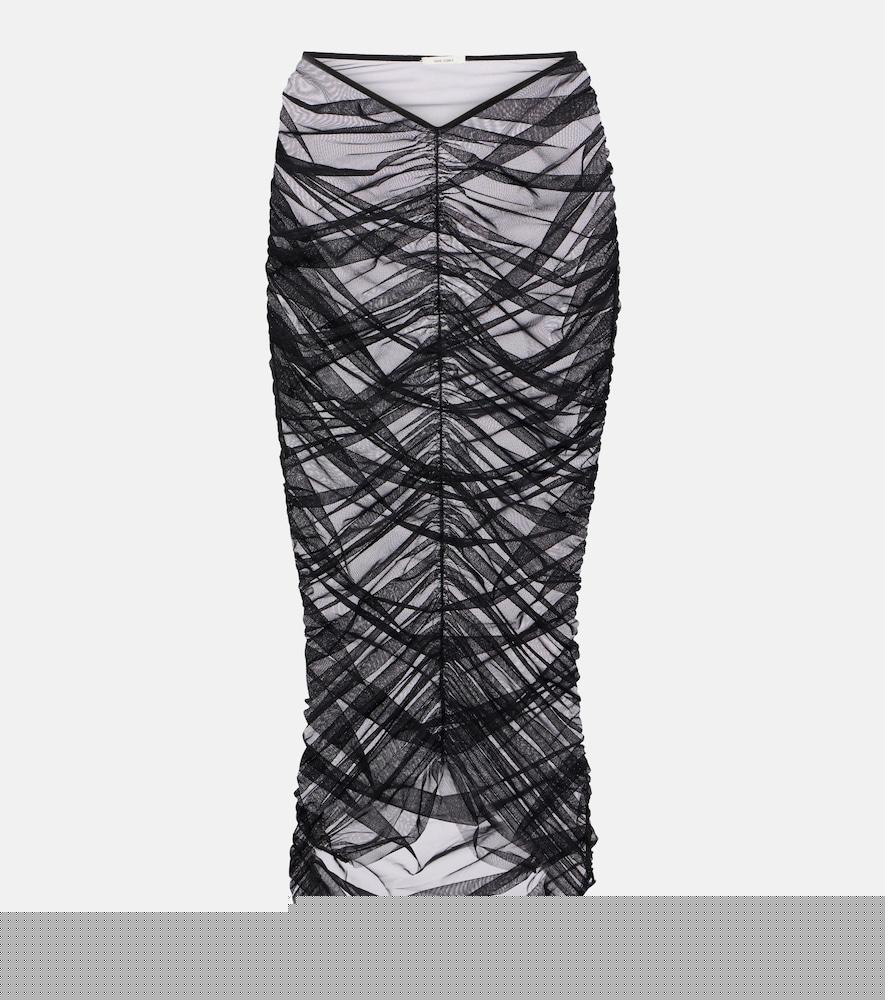 nensi dojaka sheer ruched mesh midi skirt
