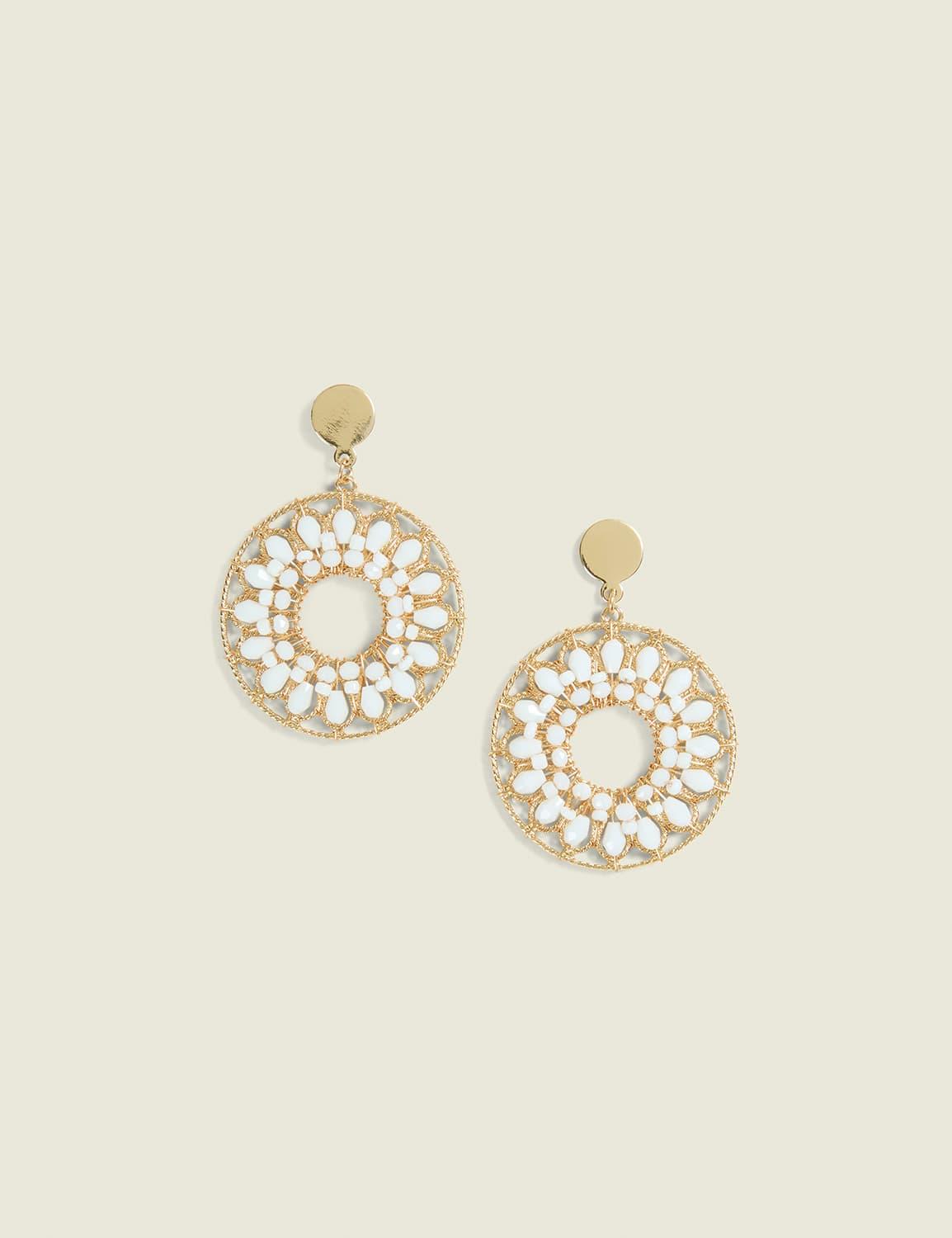 neutral beaded circle filigree drop earrings
