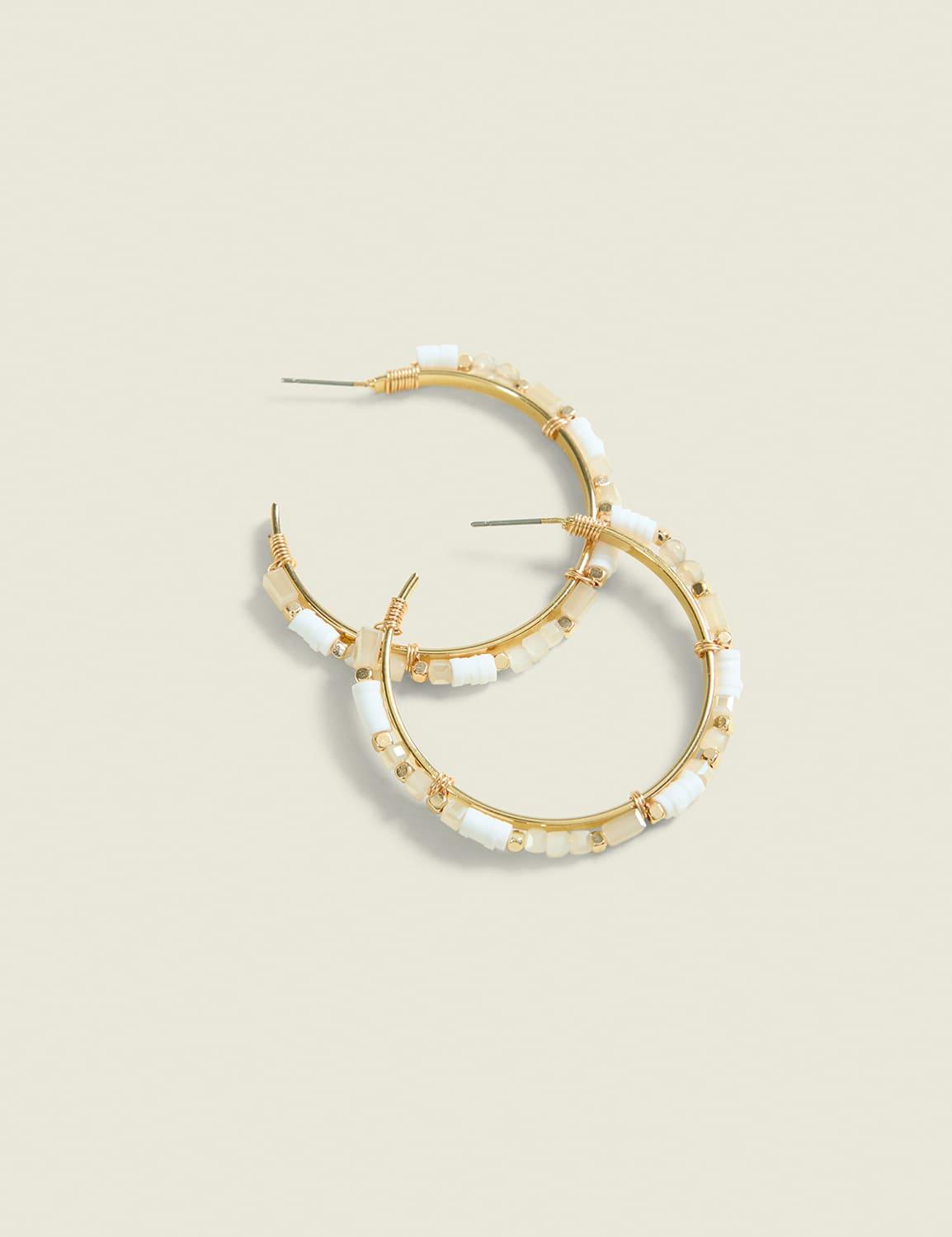 neutral beaded hoop earrings