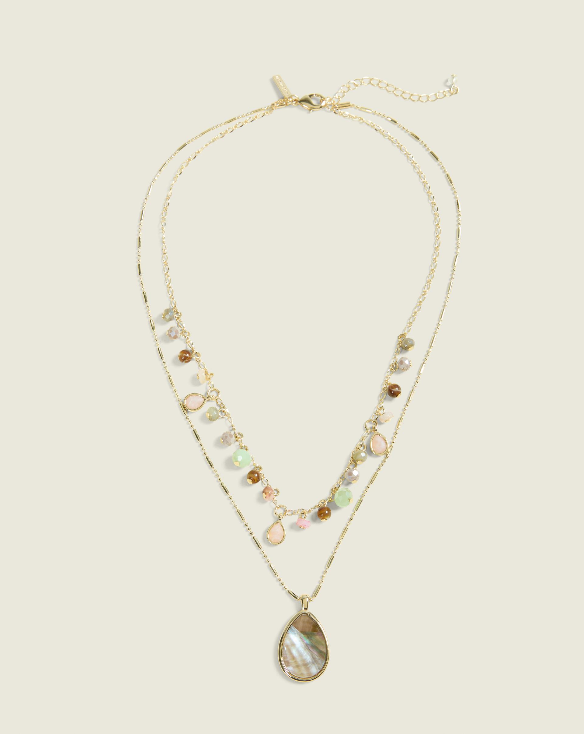 neutral beaded multi-row necklace
