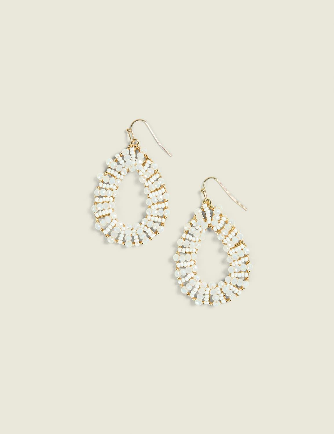 neutral beaded teardrop drop earrings