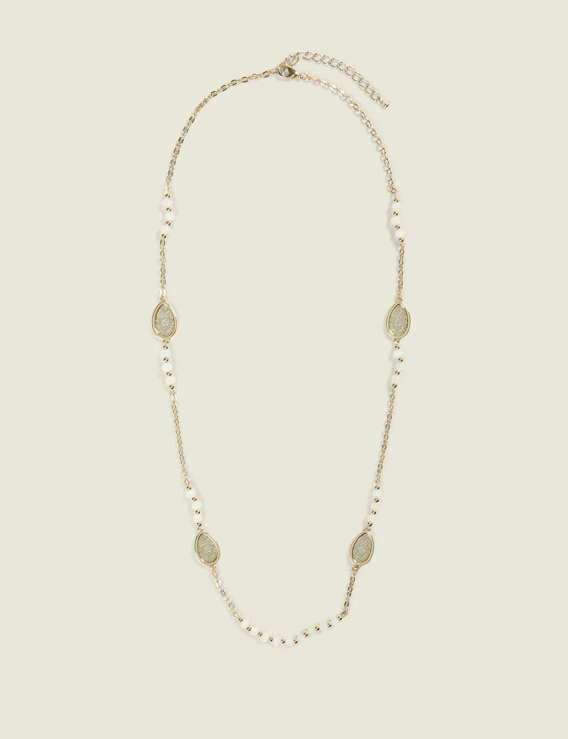 neutral stone & floral filigree single row necklace