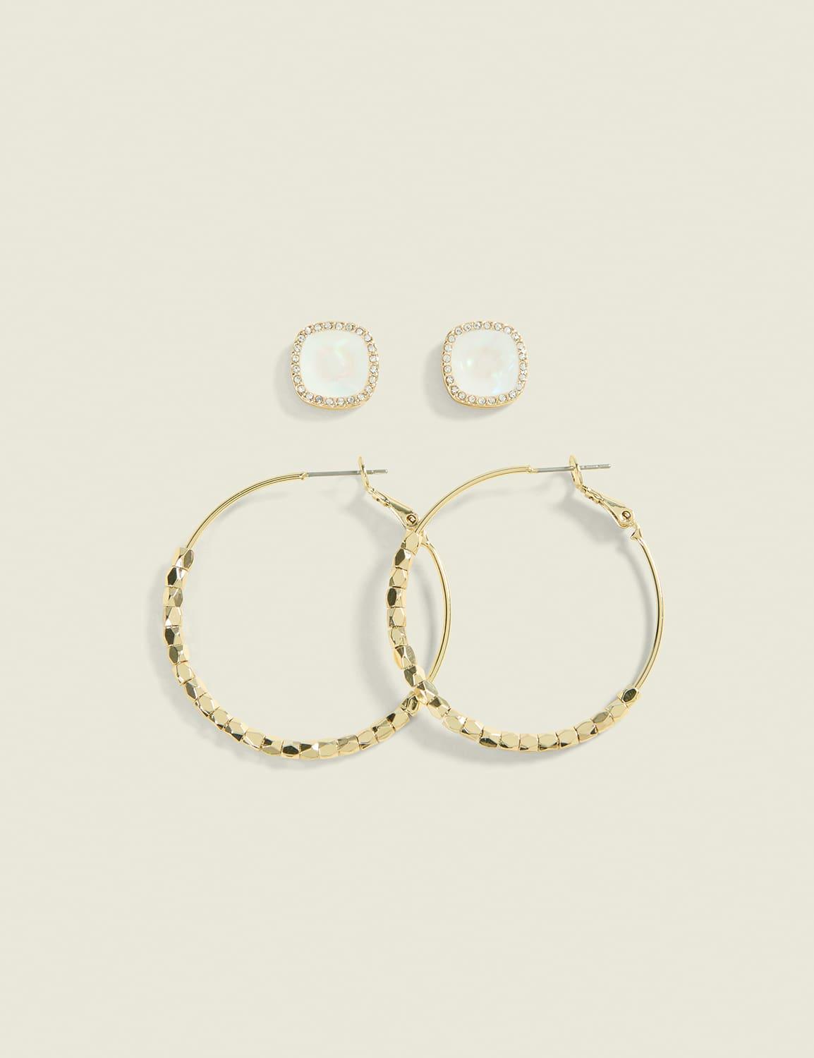 neutral stone & hoop earring set