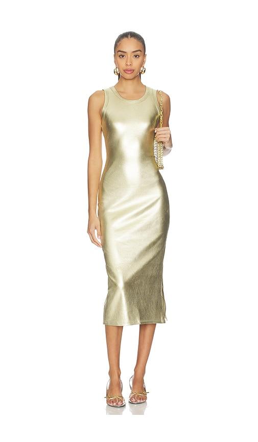 never fully dressed gold metallic ribbed dress in metallic gold. - size s (also in xs, xxxl)