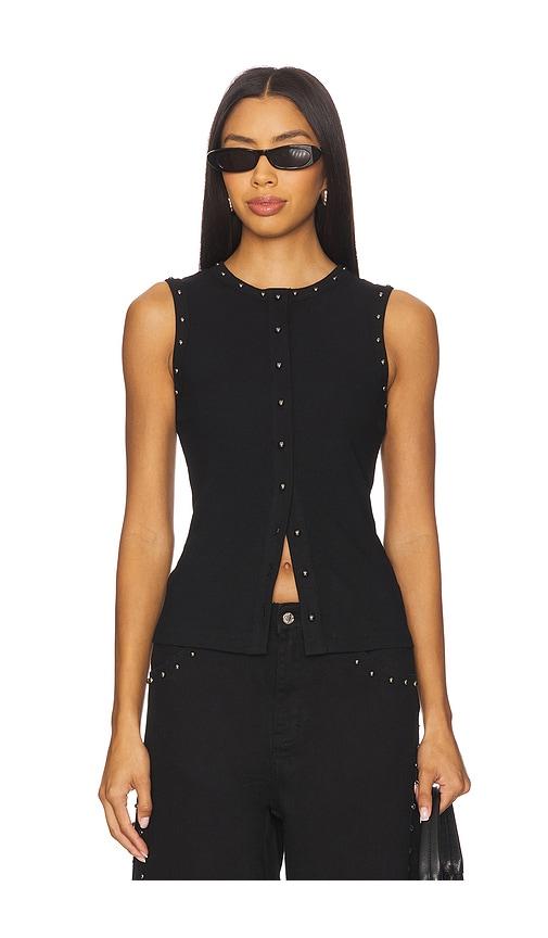 never fully dressed studded button tank in black. - size l (also in m, s)