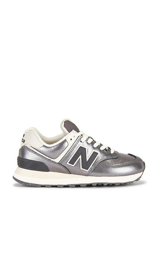 new balance 574 sneaker in metallic silver. - size 10 (also in 6, 7, 7.5, 8, 8.5, 9, 9.5)