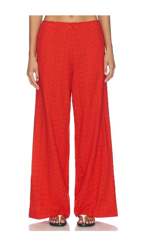 nia x revolve eyelet pant in red. - size l (also in xs, s, m, xl)